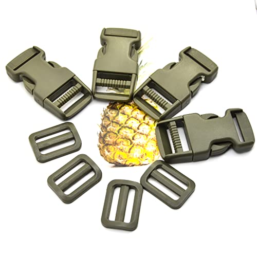 1 inch Buckles Straps Set with 10 Yards Nylon Webbing, 10 pcs Quick Side Release Plastic Buckle, 20 pcs Tri-glide Slide Clip for Luggage and Backpack Replacement (Army Green) - color: Army Green