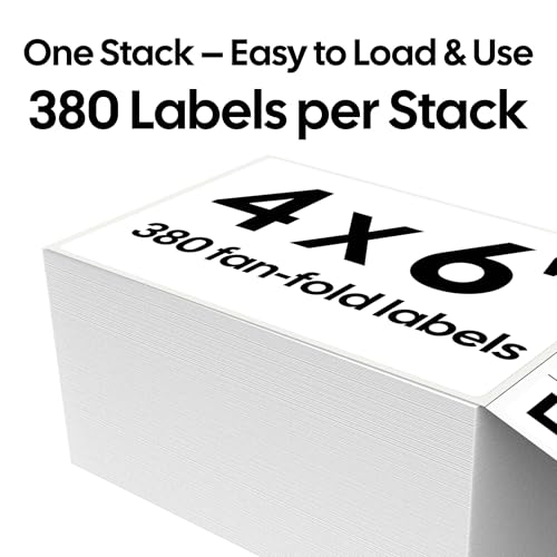 4x6 Thermal Labels, 380 Fanfold Labels, Perforated & Strong Adhesive, Compatible with Direct Thermal Printers for USPS UPS FedEx DHL Address Shipping Label - size: 4x6*380