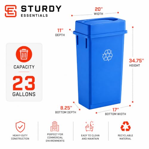 23 Gallon Slim Jim Rectangular Blue Recycling Bin with Swing Lid | 3 PACK - color: Blue Recycling with Lid