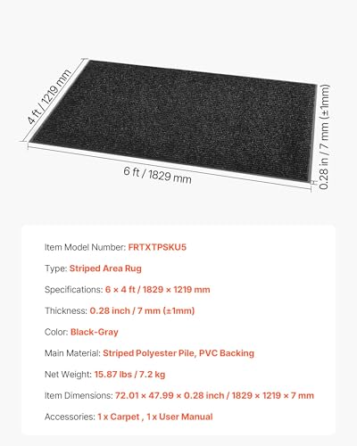 VEVOR Front Door Mat, 6 x 4 ft Indoor Outdoor Doormat Commercial Floor Mat Stylish Striped Industrial Carpet with PVC Backing Heavy Duty Washable Entry Rug Mat for Hallway, Balcony, Garage, Grey - color: Black-grey Striped, size: 6 x 4 ft