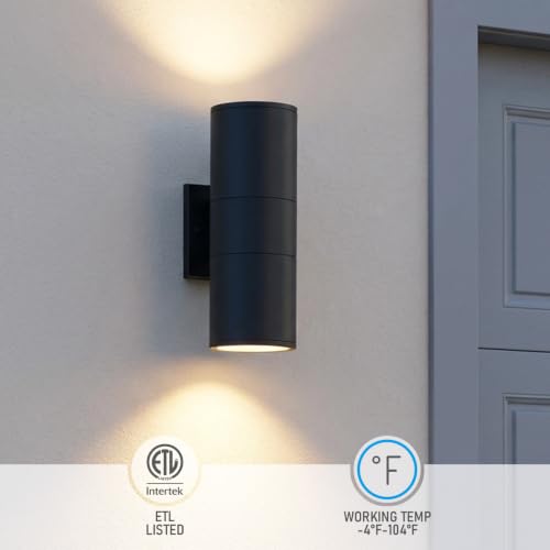LEONLITE 2-Pack 12" Outdoor Cylinder Wall Light, Up and Down, E26 Base - size: 12 Inch