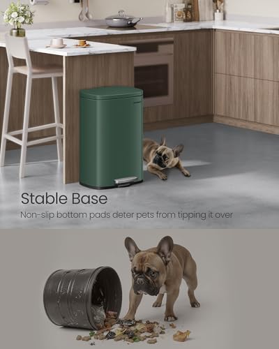 SONGMICS 13 Gallon (50 L) Trash Can, Stainless Steel, Step-On Pedal - color: Retro Green, size: 13 Gal.