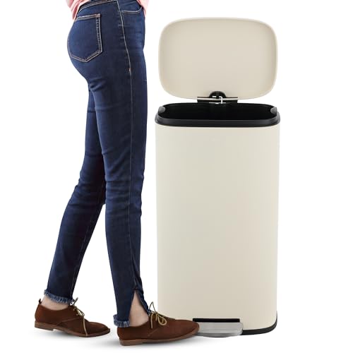 happimess Connor 2-Piece Iron Trash Can, Limestone Beige - color: Limestone Beige