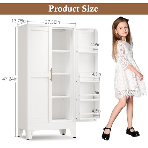 GAIOUS Metal Kitchen Pantry Cabinet, Food Storage Cabinets White Cupboard - color: White, size: 13.78"D x 27.56"W x 47.24"H