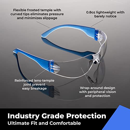 amoolo Blue Safety Glasses, ANSI Z87.1 Impact Resistant, 24 Pack, Adult - color: Blue, size: Adult's Size - 24 Pack
