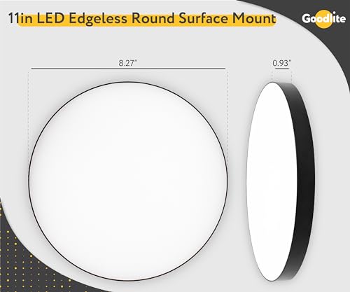 Goodlite 11" 20W LED Edgeless Round Surface Mount Black Finish Modern Ceiling Disk Light, Dimmable, 2000 Lumens, 5 Selectable Color Temperatures (27k-30k-35k-41k-50k) J-Box Installation, 1ct (G-48547) - color: Black, size: 11 Inch