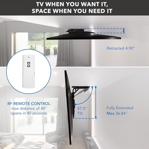 Mount-It! Motorized Ceiling TV Mount – Silent Electric Flip Down TV Mount for 50’’-90’’ Screens, Retractable Drop Down Design, RF Remote, VESA Compatible, 88 lbs Capacity, Black - color: Black
