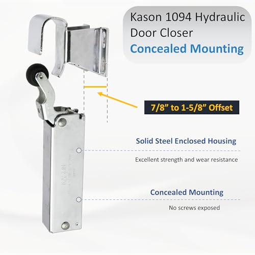 Awoco 1094 Hydraulic Door Closer, Concealed Mounting with 1094-X27 Adjustable Wide Hook (7/8" to 1-5/8" Offset) for Walk-in Coolers/Freezers by Kason - style: Concealed closer with 7/8” to 1-5/8" Hook