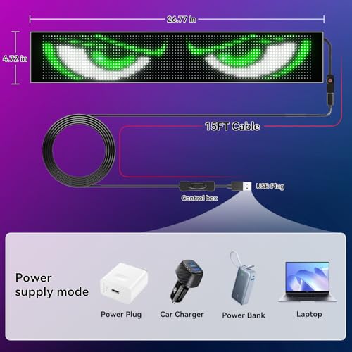 LED signs for business,APP control DIY text,LED window ads display screen - size: 27x5in