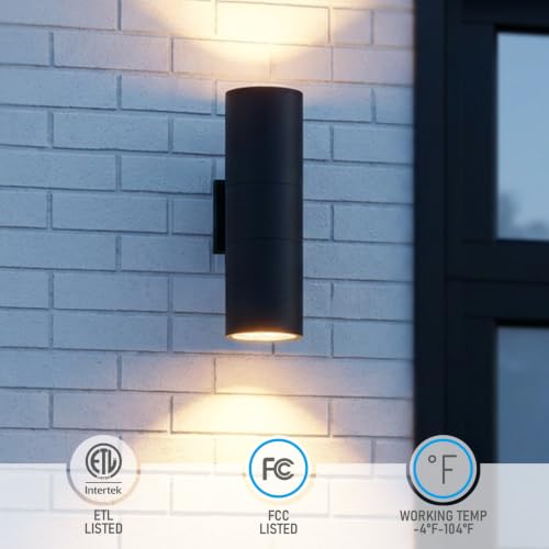 LEONLITE 2-Pack 18" Outdoor Cylinder Wall Light, Up and Down, E26 Base - size: 18 Inch