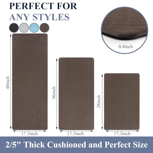 HEBE Anti Fatigue Kitchen Rugs Set of 3, Cushioned Kitchen Mats for Floor - color: Brown