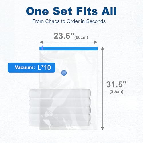 HOUSE DAY 10 Large Vacuum Seal Bags For Clothing Travel, 80% Space Saving Travel Vacuum Bags with Electric Pump, Vacuum Storage Bags For Clothes, Comforters, Bedding, Moving, Storage & Organization - size: 10 Large-E PUMP
