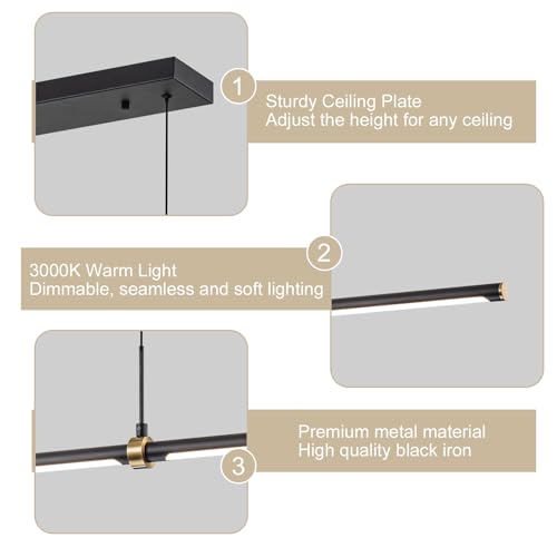 EDISLIVE Modern LED Dimmable Linear Pendant Lighting Dimmable LED Chandelier 47.24 in Adjustable Linear Hanging Light Fixture 3000K 20W Island Light for Dinning Room Kitchen,Black - color: Black-Linear, size: 47.24IN