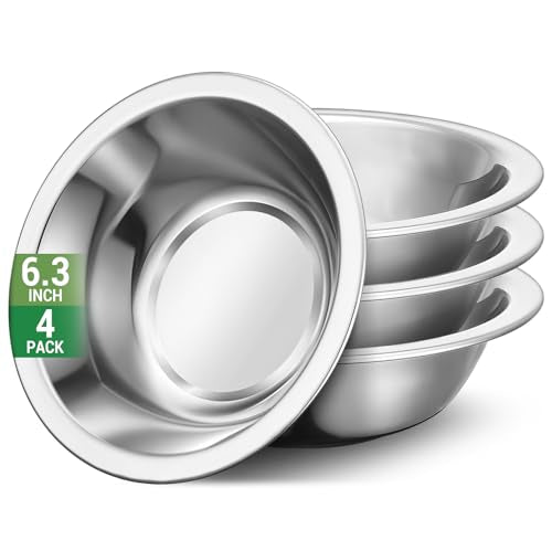 304(18/8) Stainless Steel Mixing Bowls for Kitchen, 4 Pack 6.3" 13.67 fl.oz Metal Mixing Bowls Set Stackable for Baking Serving Cooking Food Prep Storage Dishwasher Safe Lightweight - size: 6.3"