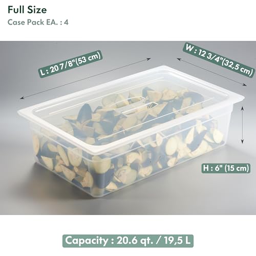 CURTA 4-Pack Full Size 6" Deep Food Pan with Sealing Lid – NSF Commercial-Grade Translucent Polypropylene, Stackable Freezer-Safe Storage for Restaurants, Catering & Buffets - color: Full Size, size: 6" Deep Pan (Sealing Lid)
