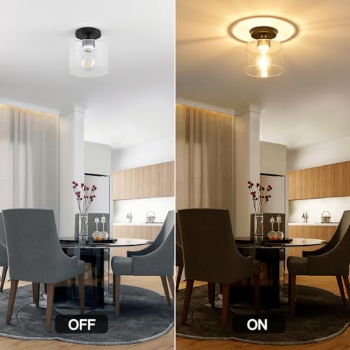 Semi Flush Mount Ceiling Light, Modern Kitchen Lighting Fixtures Ceiling, Rustic Ceiling Light Fixtures, Ceiling Lights with Glass Shade for Hallway Foyer Entryway Bedroom - color: 1 Pack Clear Glass, size: 1 Pack