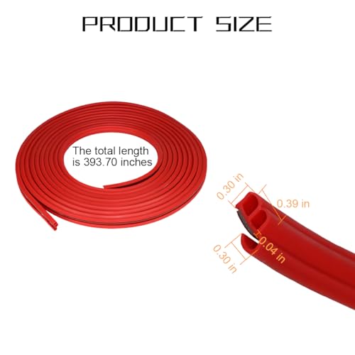 Osilly Adhesive Rubber Car Door Seal Strip, Red - color: Red, size: Style C-32FT
