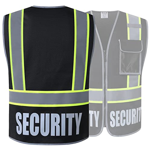 Security Vest for Men Women Reflective Safety Vest with 5 Pockets and Front Zipper Mesh High Visibility Vest Meets (Black-22, X-Large) - color: Black, size: X-Large