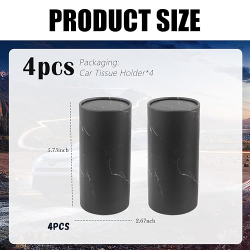 4PCS Car Tissues Cylinder,Refillable Round Cup Holder Tissues for Car with 50 Facial Tissue,Portable Universal Cars Tissue Holder Cars Accessories Interior for Home & Office