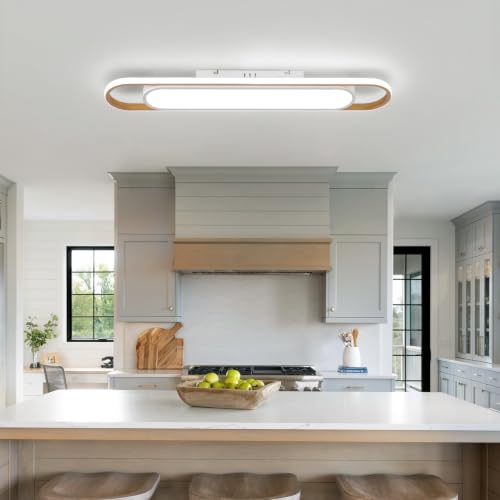 ADISUN Modern LED Ceiling Light, Semi Flush Mount Ceiling Light with Remote Control, 31.5in, 42W, Dimmable, Gold Linear Ceiling Lamp for Living Room, Kitchen, Bedroom - color: Gold