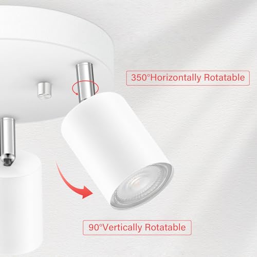 AUQUEE LED 3 Light Track Lighting Kit, LED Track Lighting Fixtures, White Round Ceiling Spot Lighting, Flexibly Rotatable Light Head for Kitchen, Living Room, Bedroom, GU10 Bulb Not Included - color: 3 Light-White