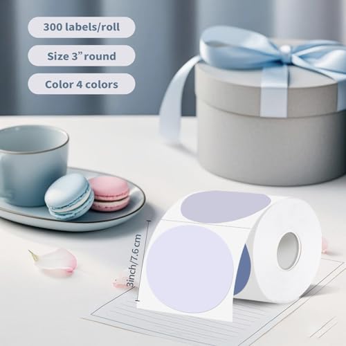 Thermal Label,3 Inch Purple Gradient Round Thermal Printer Sticker,Self-Adhesive Round Direct Thermal Labels,Thermal Stickers for DIY Logo Design,Name Tag (300 Labels/1 Roll) - color: Purple Gradient, size: 3 inches