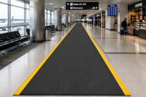 Guardian 24036001BY Soft Step Anti-Fatigue Floor Mat, Vinyl, 3'x 60', Black with Yellow Stripe - color: Black and Yellow, size: 720"L x 36"W x 0.4"Th