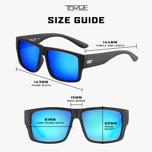 TOROE VALLEY Polarized z87+ Men Sunglasses - color: Matte Black | White Emblem | Baja Blue