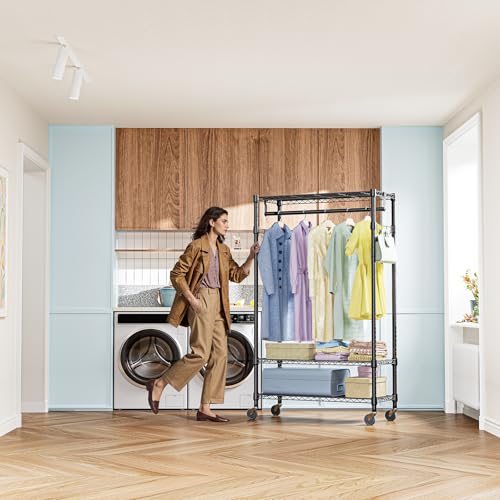 IZEUK Heavy Duty Rolling Garment Rack Wire Clothes Rack for Hanging Clothes (Black, 3 Tier with 2 Rod, 29.5" W x 15.7" D x 75" H) - color: Black, size: 3 Tier with 2 Rods, 15.7"D x 29.5"W x 75"H
