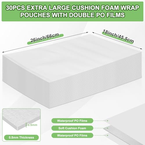 30 Pcs 18 x 26 Inch Foam Packing Pouches, Packing Foam Moving Supplies - size: 18 x 26 Inch