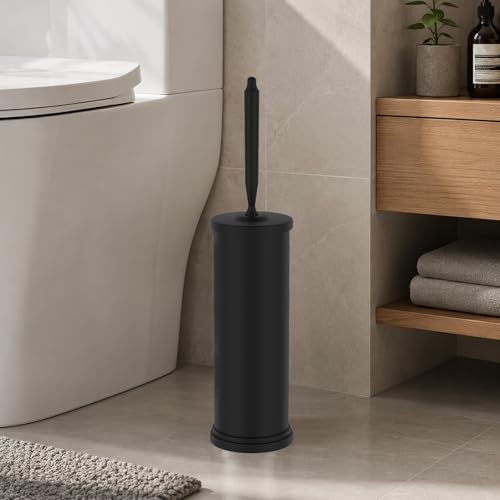 Stainless Steel Toilet Bowl Brush and Holder Set Scrubber Black - color: Black