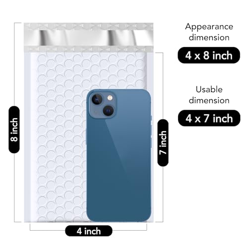 Fuxury Bubble Mailers 4x8" 500 Pack Wihte Self Seal Padded Envelopes Bulk - color: White, size: 4×8" 500PC