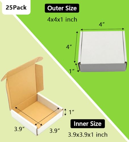 4x4x1 inches Shipping Boxes 25 Pack,TUKYLIL White Corrugated Cardboard Box,Mailer carton for Packaging Small Business,Gifts,Craft,Jewelry,daily supplies - size: 4x4x1 inches, style: 25 Pack~White