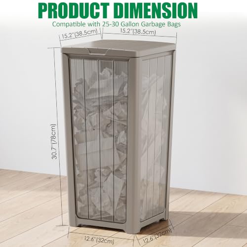 30 Gallon Outdoor Trash Can with Lid, Resin Garbage Can, Gray - color: Gray, size: 30 Gallon