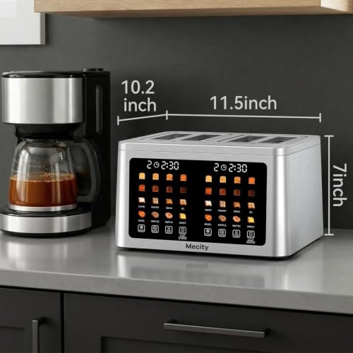 Mecity 4 Slice Toaster Wide Slot, Auto Lift Keep Warm Smart Toaster with Touch Screen, Dual Control Panel, Defrost, Auto Shut Off Digital Toasters for Bagel Muffin Waffle Gluten Free Breads 1700W 120V - color: 4 Slot-Brushed stainless steel