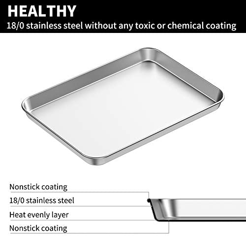 Baking Sheets 2 Pieces, Bastwe Cookie Sheets Set Stainless Steel Baking Pans Toaster Oven Tray Pans, Rectangle Size 12 × 10 × 1 inch, Rustproof & Healthy & Easy Clean & Dishwasher Safe - size: 12 inch
