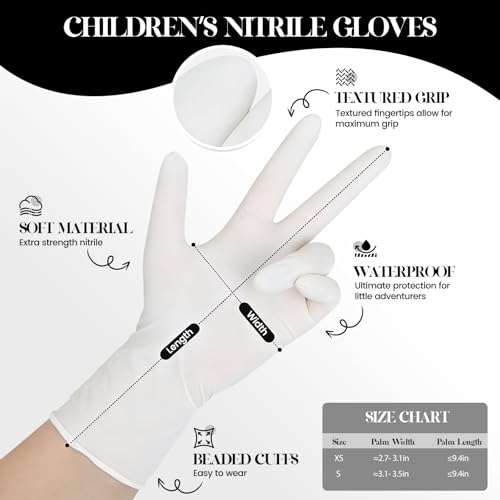 Kids Disposable Gloves, 5-Mil Safe White Nitrile, XS, 50Ct - color: White of 50pcs, size: X-Small