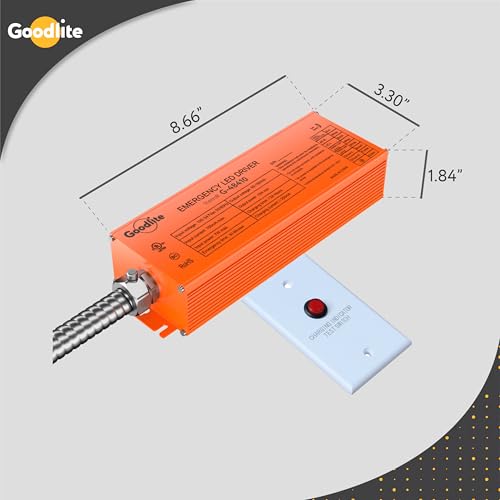 Goodlite 15W Essential Safety Emergency LED Driver: Ensures Continued Lighting During Power Failures, 2000mA, 170Vdc, 90-Min Backup, 120/347V, Quick 24Hr Recharge, for T8, Downlights etc 1ct (G-48410)