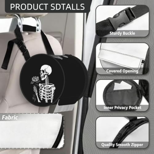 Roses Rock and Roll Skeleton Skull Cylinder Tissue Holder,Toilet Hanging Tissues Box for Bathroom Home Travel - color: Roses Rock and Roll Skeleton Skull