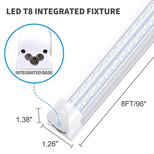 8FT LED Shop Light (6-Pack) - 120W 14400LM, 6000K Cold White, V-Shape T8 Linkable Fixture - Clear Lens, Plug & Play, Instant On - Fluorescent Replacement for Garage, Warehouse, Workshop