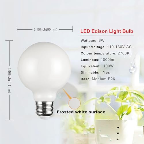 SD LUX G25 Edison LED Light Bulb Dimmable 8W 1000lm Equi100W E26 2700K 6PC - size: 6