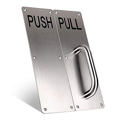 Sumnacon 12 Inch Stainess Steel Door Handle Pull and Push Plate Silver 2 Sets-for Home/Office/Warehouse/Public Places and Suitable of Wooden/Composite Door with Screws - color: Silver