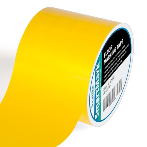 SmartSign Yellow Floor Marking Tape, 4" Wide x 100' Long Roll, Durable Polyester, Laminated Protection - Non-Abrasive, Adhesive Safety Tape for Warehouses, High Traffic/Forklift Areas, Removable - color: Yellow, size: 4"