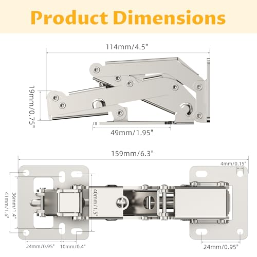 Chibery 2 Pack 170 Degree Soft Close Cabinet Hinges, Slow Smooth Hidden Frameless Lazy Susan Hinge, Concealed Hardware Surface Mount, Lid Support Trap Door, Self Closing for Corner, Kitchen Cupboard