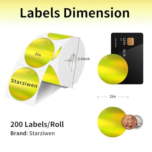 2 Inch Round Holographic Thermal Labels, Waterproof Direct Thermal Stickers, Self-Adhesive Circle Label for Small Business DIY Logo QR Code, Gold (200 Pcs/Roll) - color: Holographic Gold, size: 2 Inch