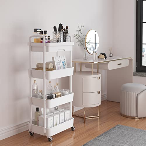 Calmootey 4-Tier Utility Cart with Drawer & Wheels, Storage for Home,Office - color: White, size: 4-Tier