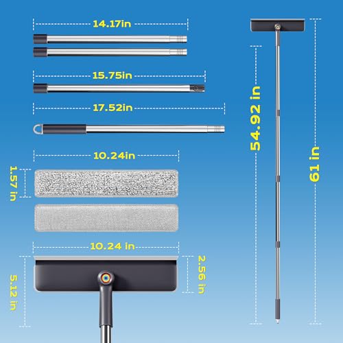 Window Squeegee for Home, Window Cleaner Tool with Extension Pole, Squeegee for Window Cleaning with 3 Microfiber Cloths and Screen Brush, Window Cleaning Kit for Car Windshield, Shower Glass Doors