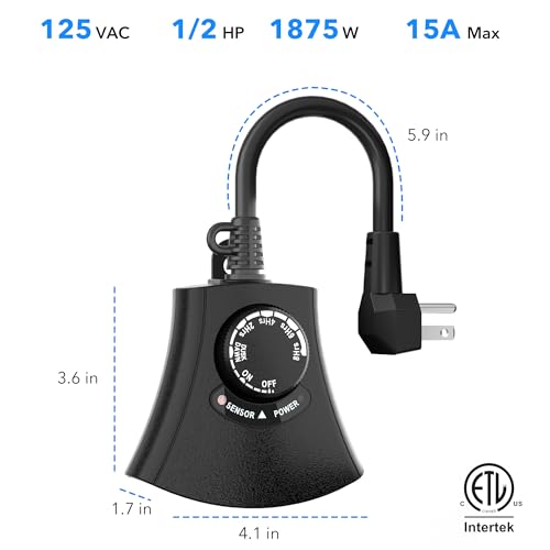 HBN Outdoor Light Timer, Dusk to Dawn Light Sensor Outlet,3 Grounded Outlet - size: 3 Outlets