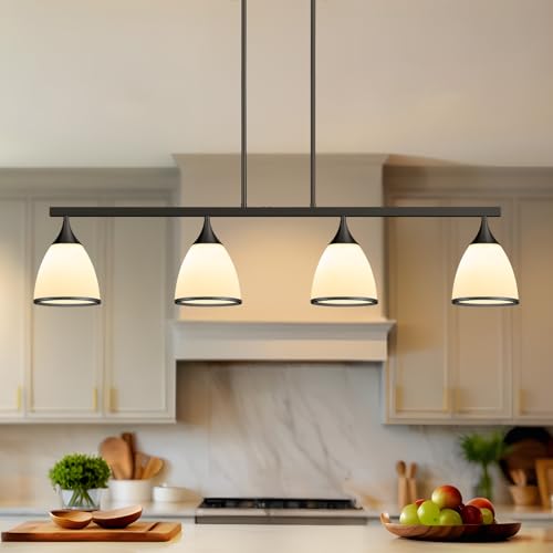 4-Light Modern Linear Chandelier for Kitchen Island Light Black - color: Black