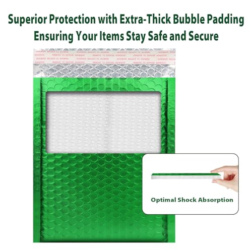 Safoner Metallic Matte Green Bubble Mailers - Durable 6x10 Inch Padded Envelopes- Lightweight & Tear-Resistant Shipping Bags, Pack of 25 - color: green, size: 6x10" 25pc